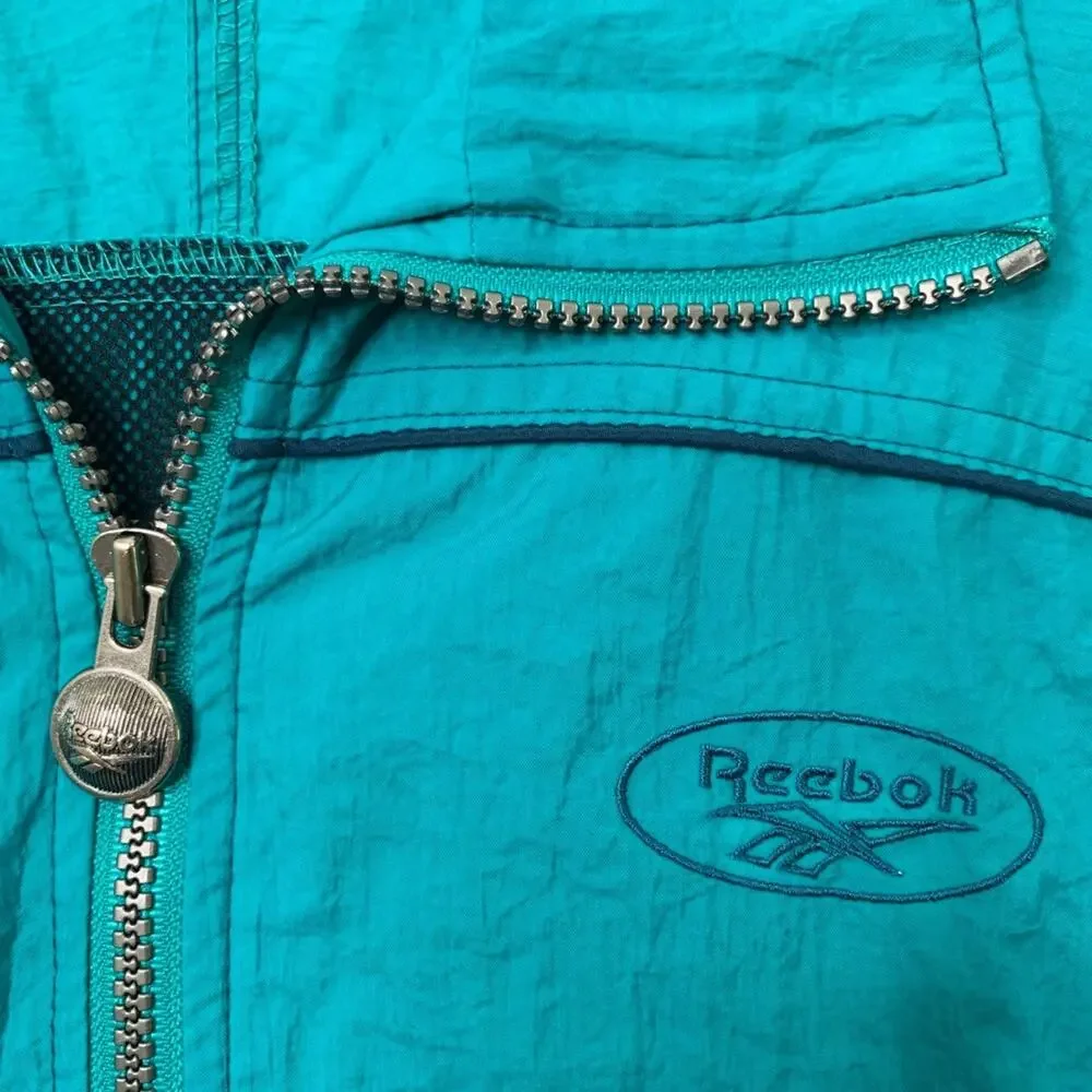 Vintage Reebok Jacket Mens M‎ Medium Teal Nylon Full Zip Windbreaker Vented 90s